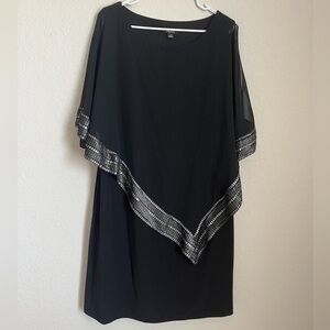 SLNY Black Asymmetrical Dress with Silver Trim